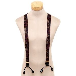 TRAFALGAR MENS ADJUSTABLE SILK SUSPENDERS BRACES BURGUDY BLACK GOLD FLORAL